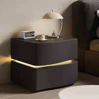 Nightstand with LED Light, Leather Night Stand with Drawer, Solid Wood Bedside Table, 2 Drawers Nightstands Bedroom 1