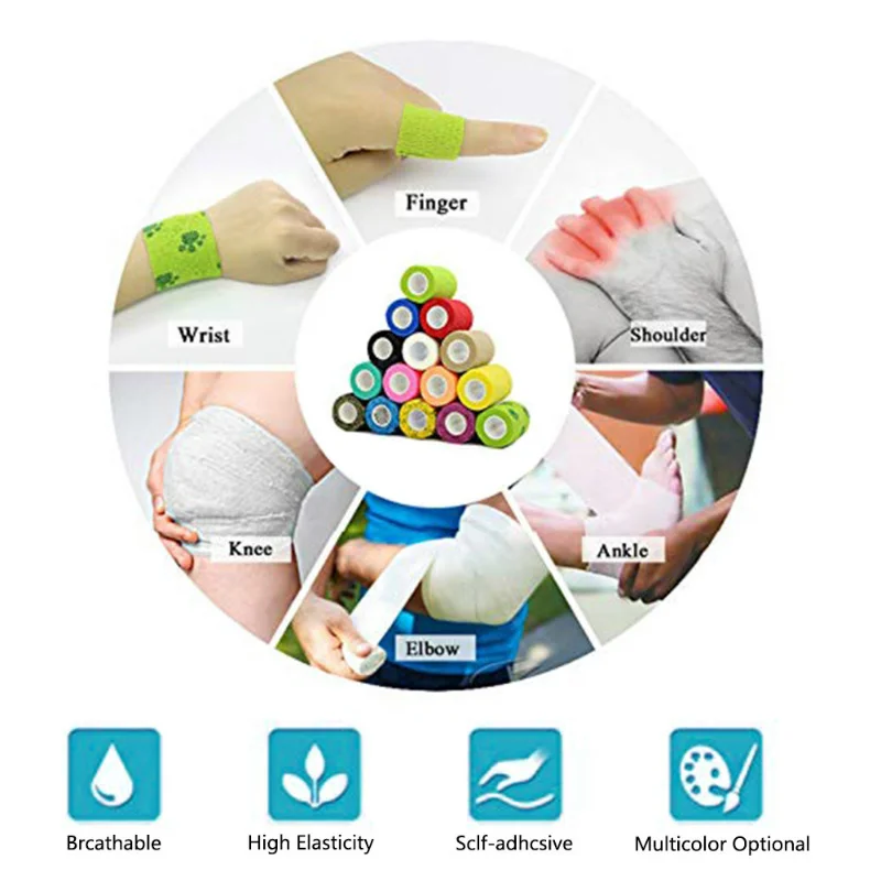 Colorful Athletic Wrap Tape Self Adhesive Elastic Bandage Fixed Elastoplast Sports Protector Knee Finger Ankle Palm Shoulder 3