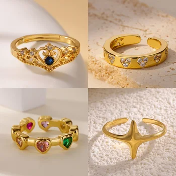 Anelli Romantici per Donne e Ragazze, Colore Oro, Acciaio Inossidabile con Zirconi, Nuova Tendenza in Gioielleria Minimalista, Regalo