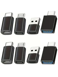 Universal 8 - Piece USB to USB - C Adapter and Converter Set (Black 8pcs)