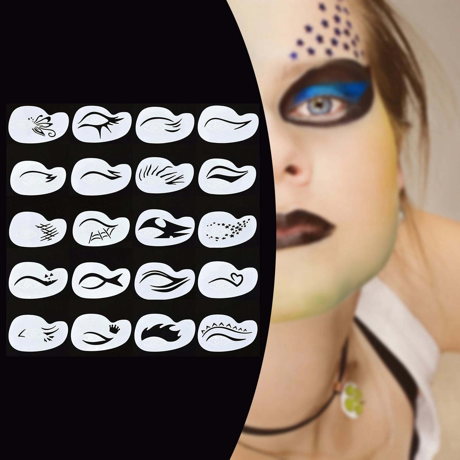 

2023 New White 5/18/20Pcs set Face Painting Stencils Templates Professional Body Art Fairy Clown Dolphin Plastic Makeup Tools