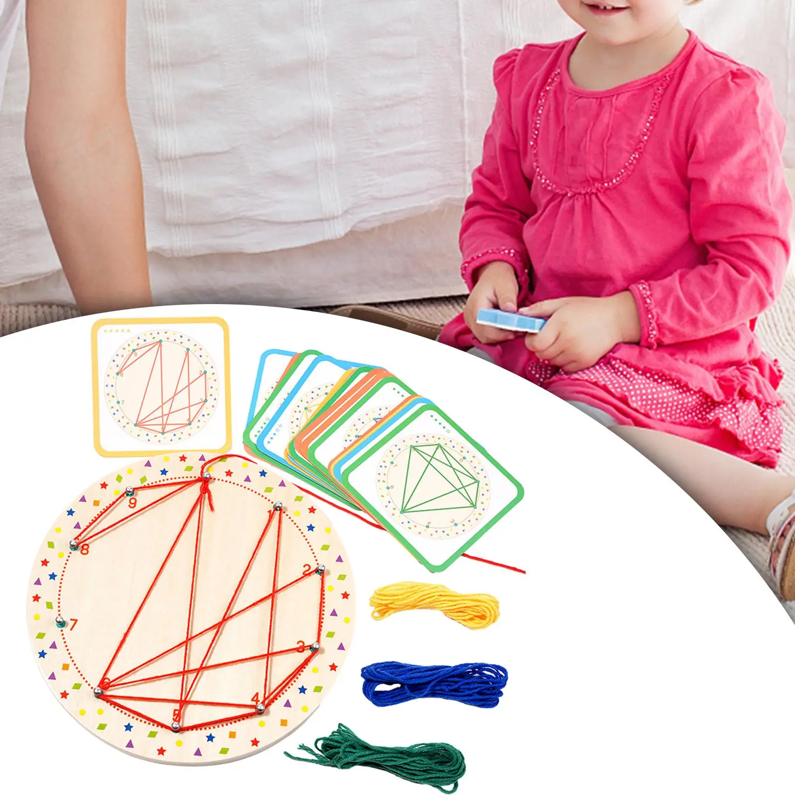 Wooden Threading Board with 20 Lacing Cards Shape Lacing Projects for Children Birthday Gift Ages 3 4 5 Years Old Activity