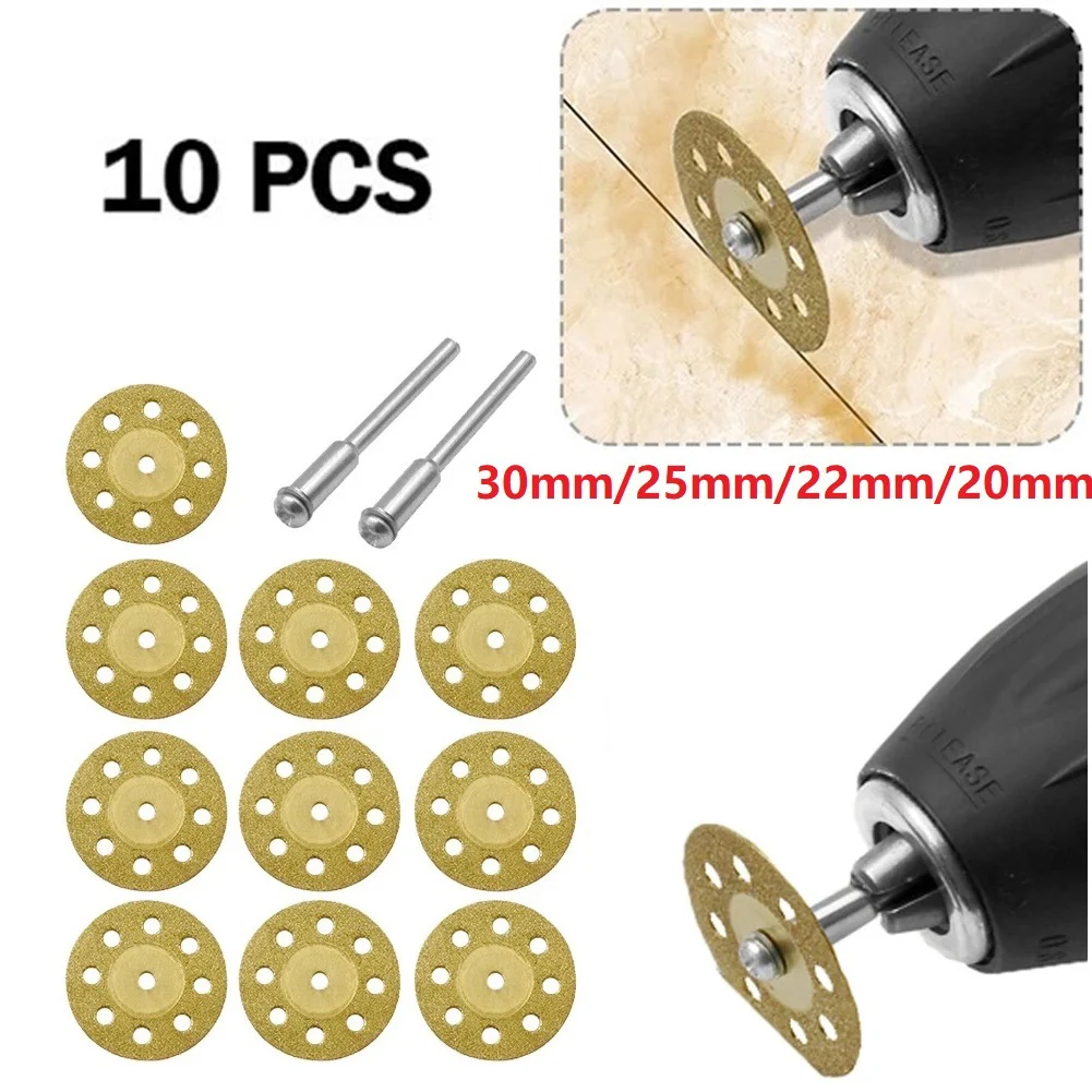 10PCS disco da taglio diamantato lama per sega disco da taglio in vetroceramica gambo di collegamento per trapano Dremel utensile rotante 20/22/25/30mm