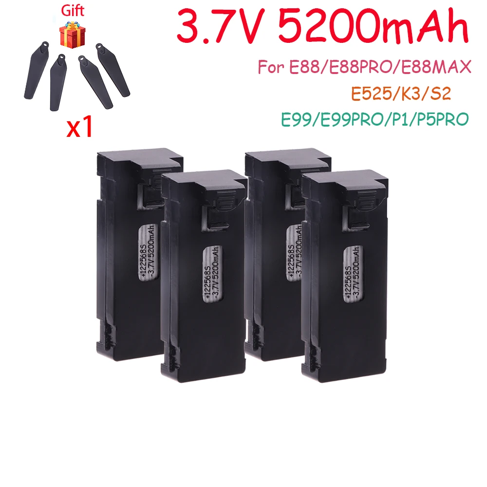 รูปสินค้า แบตเตอรี่โดรน 3.7V 5200mAh สำหรับ E88/E99/Mini Drone