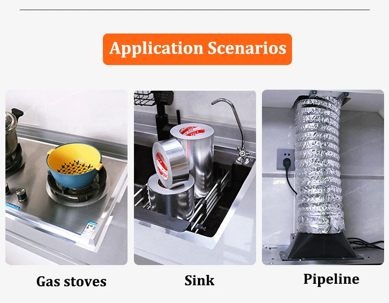 Description Picture 3 of itemHigh Temperature Resistance Aluminum Foil Tape Kitchen Pipe Repair Tape Adhesive Sealing Foil Heat Insulation Leak Proof Tape