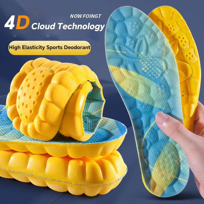 4D Sport Insoles Super Soft Breathable High-elasticity Shock Absorption Running Shoe Pad Deodorant Cushion Running Insoles sport insoles