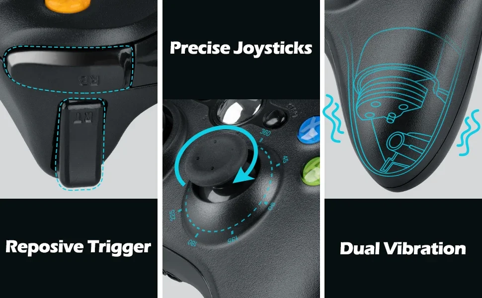 Wireless For 360/Slim/Elite/PC Video Game Gamepad 6-axis Joystick Dual Vibration Xbox 360 Controller_voghion.com