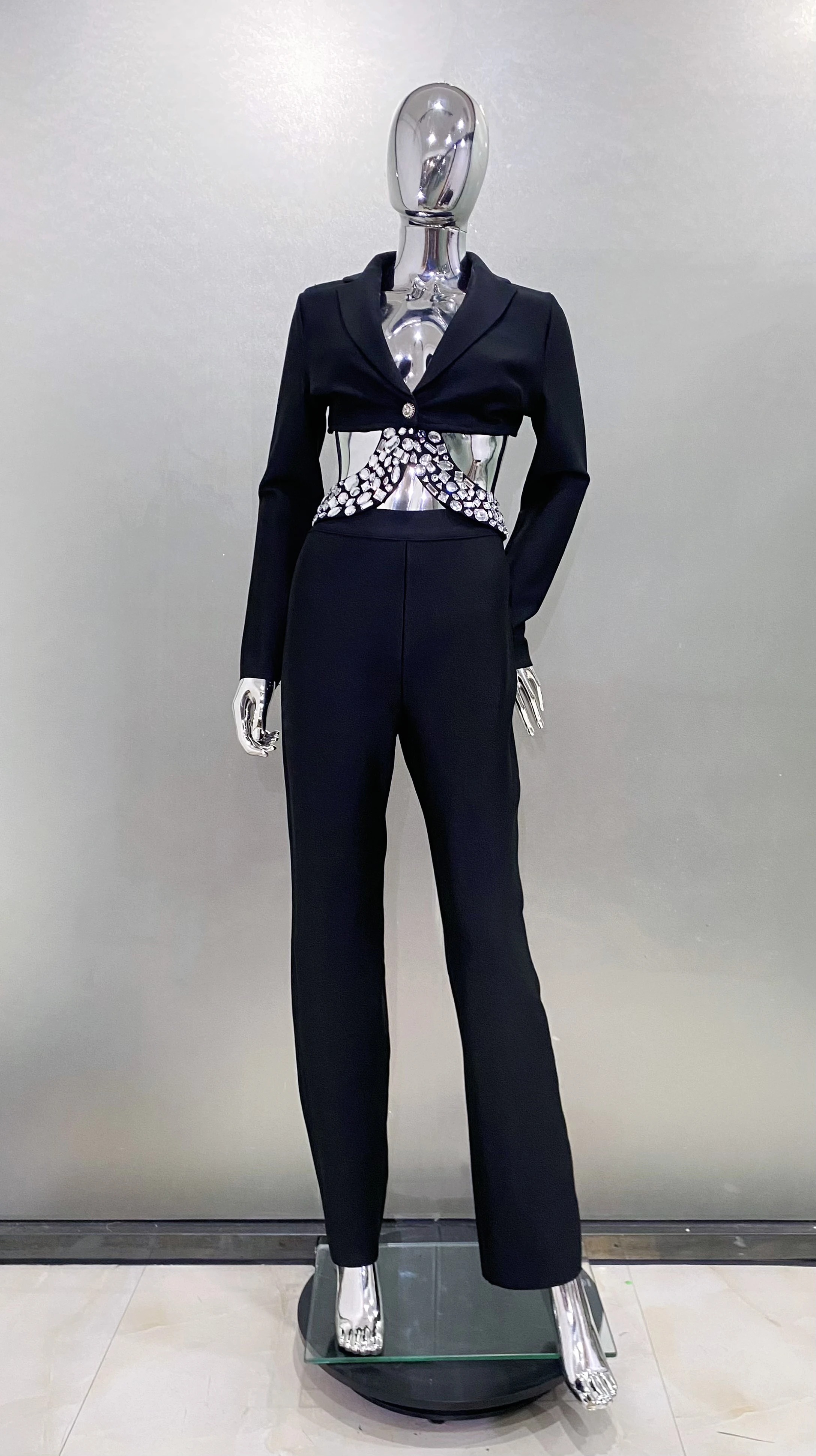 Stylish Luxury Woman Set Dazzling Diamonds Hollow Out Top And  Pants 2 Pieces Fashion Woman High Street Wear Vaction Outfit 4