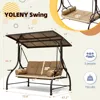 Outdoor Patio Swing with Hardtop, 3 Person Porch Swings with 2 Side Cup Holder, Convertible Backrest Swing Bed with Cushion 3