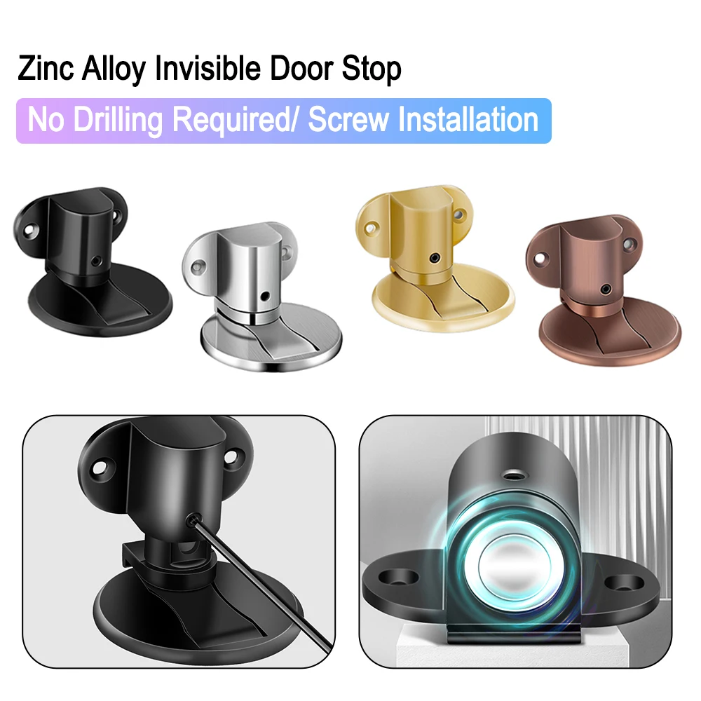 Zinc Alloy Invisible Door Stop Punchfree Strong Door Suction