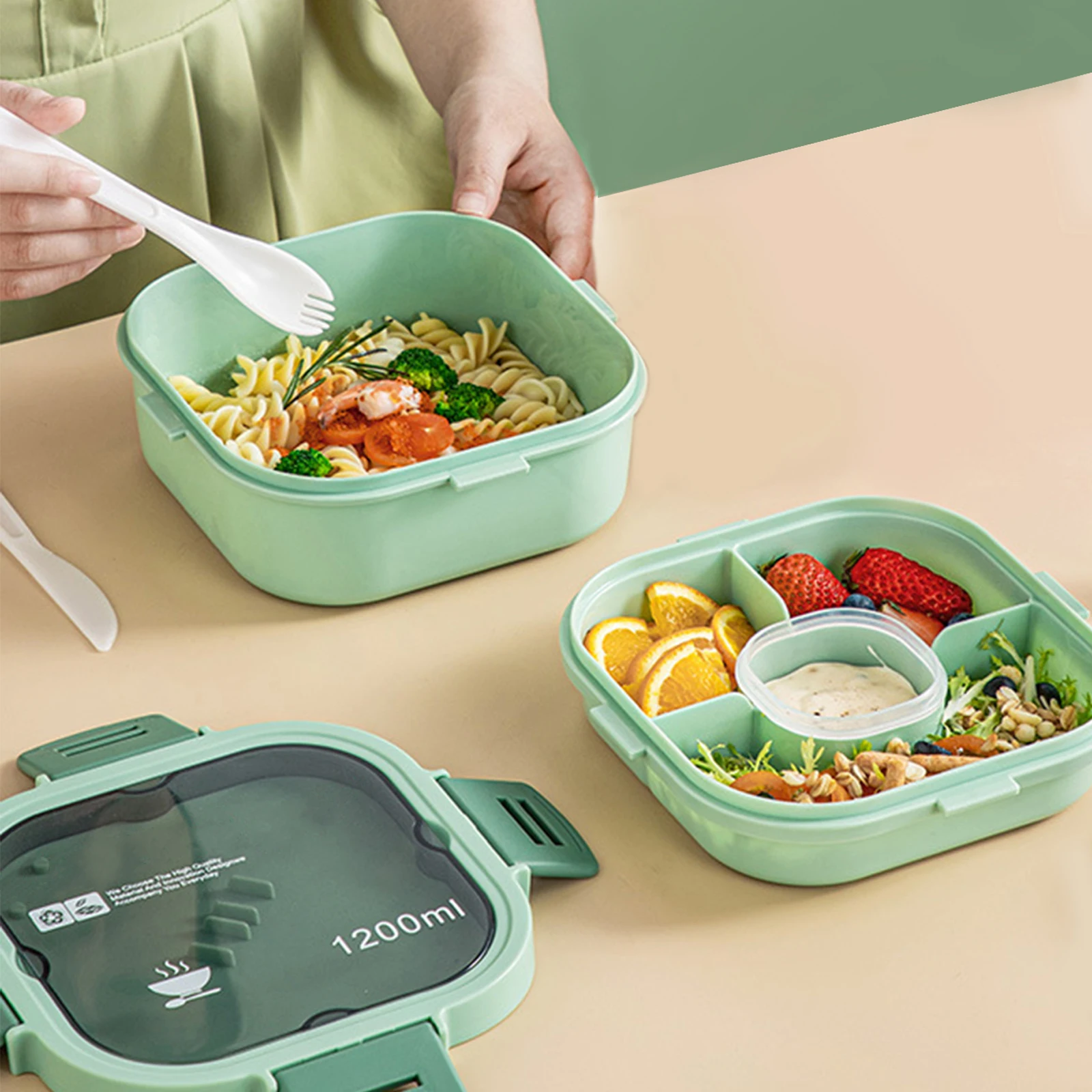 1200ml Lunch Box With Salad Dressing Container Bento Box Food Storage  Container Children Kids School Office Dinnerware