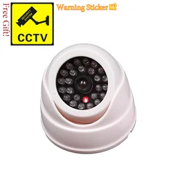 Creative Black Dome Dummy CCTV Camera with Flashing LED, Battery-Powered Security Surveillance (Conch White)