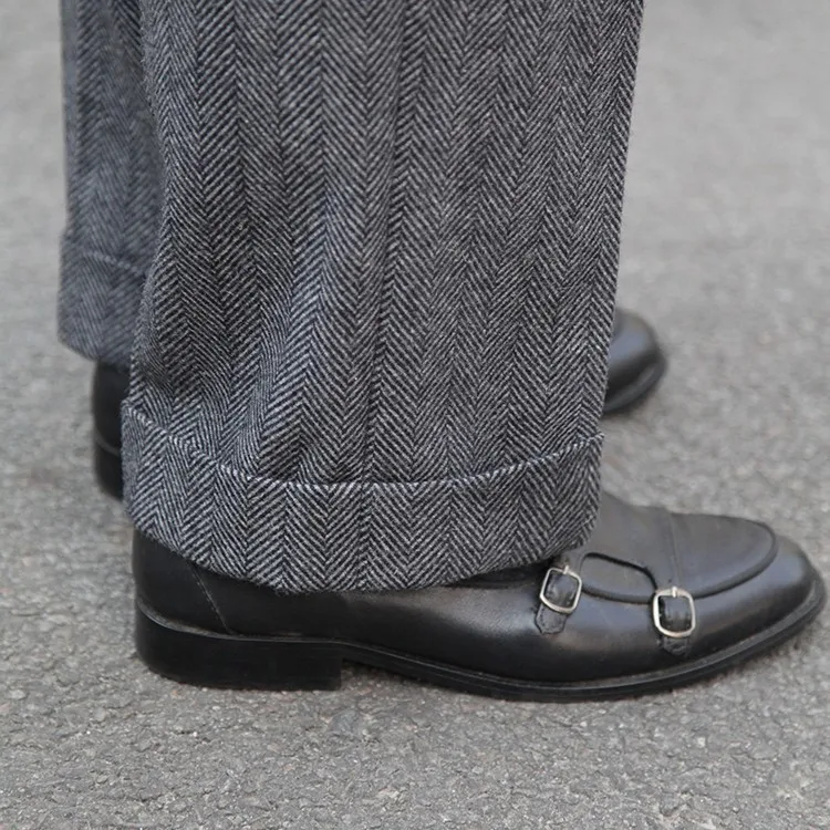 Herbst und Winter Herren Custom British European und American Style Herringbone Wool Straight-Leg Pants Street Style Loose Dress Pants – Detail 7