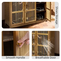 4 Tier Bamboo Shoe Storage Cabinet Wooden Shoes Rack with 3 Hollow Doors 4