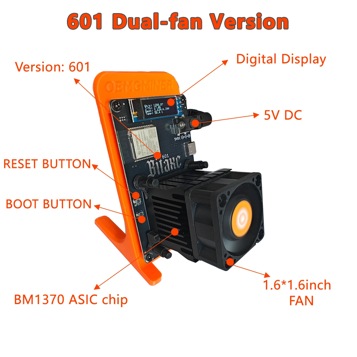 Bitaxe Gamma 601 Pro デュアルファンエディション | 1.2TH/s (OC 1.5TH/s) ビット