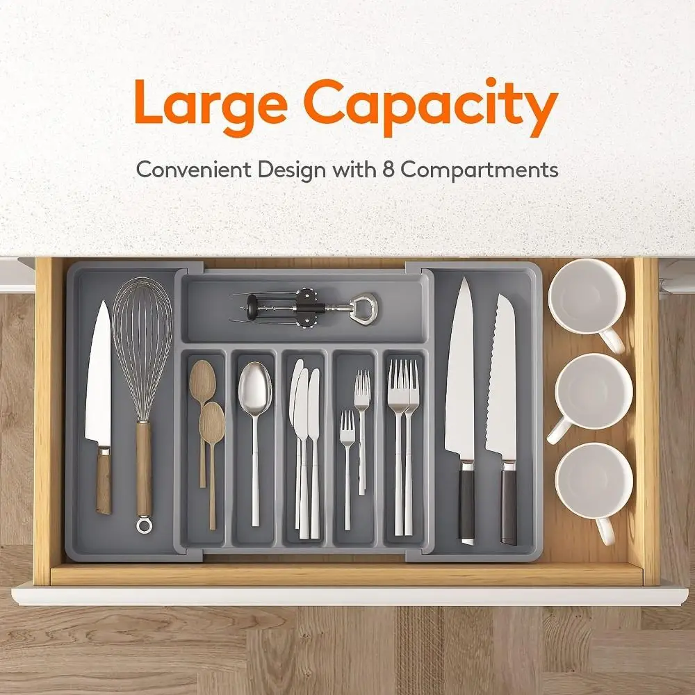 Expandable Utensil Tray Adjustable Plastic Silverware Organizer Spoons Forks Knives Cutlery Holder Kitchen Gadgets 2