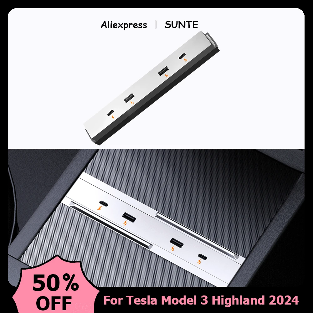 

For Tesla Model 3 Highland 2024 65W Expansion Dock Central Control Charging Shunt USB HUB Extender Fast Intelligent Accessories
