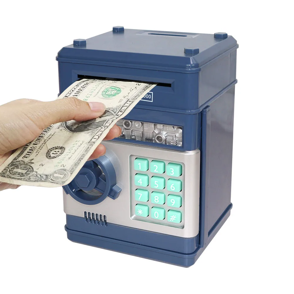 Caja de Ahorro para niños Azul Mini cajero electrónico con contraseña innersetting Hucha de Dinero 