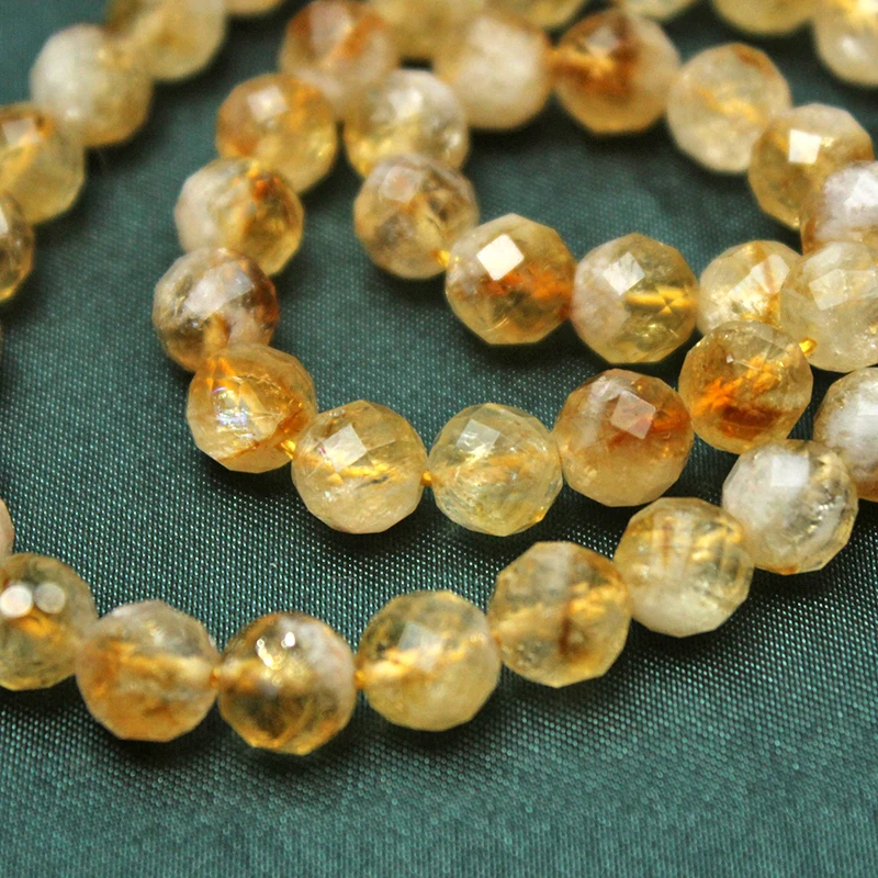 Yellow Crystal Citrine Round Beads For Jewelry Making Accessories