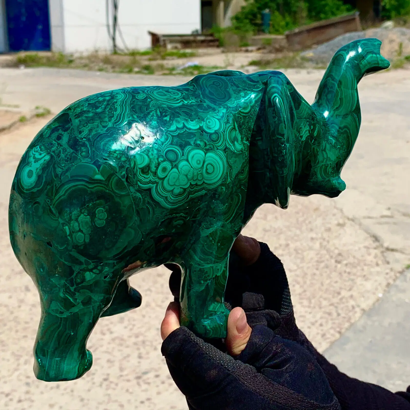 Natural Malachite Carved Elephant Quartz Crystal Mineral Specimen Healing Wealth Home Office Degaussing Decoration Meditationgem 2