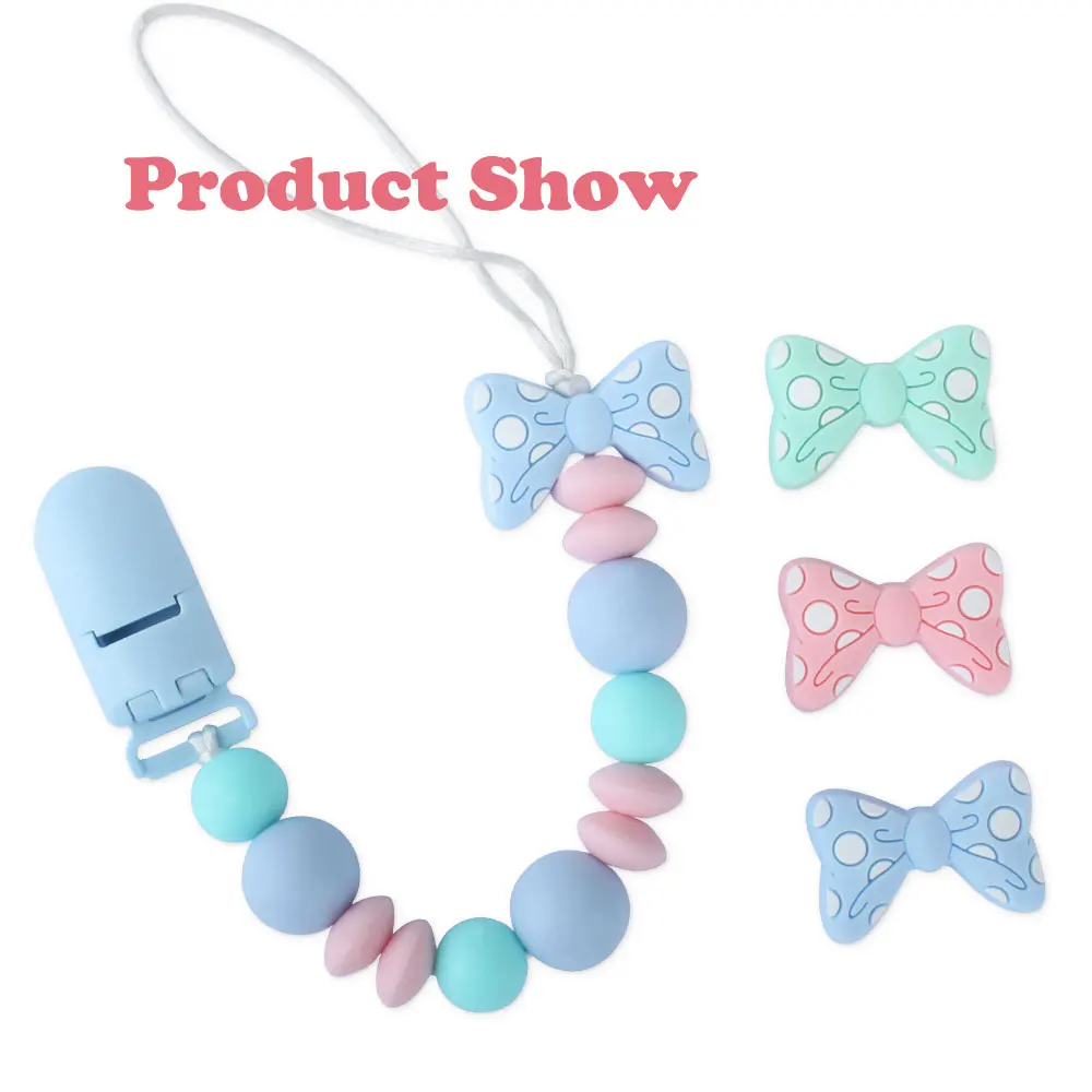 Silicone Bows Beads BPA Free DIY Loose Bead Teething Necklace Baby Pacifier Holder Accessories Food Grade Teether Bead 5pcs
