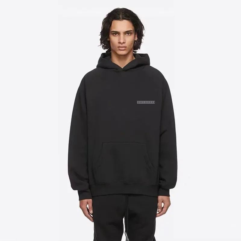 FW21 Luxury Brand Men's Hoodies Chest Two Rows Reflect Letter Logo High Street Oversized Sets men fleece jacket
