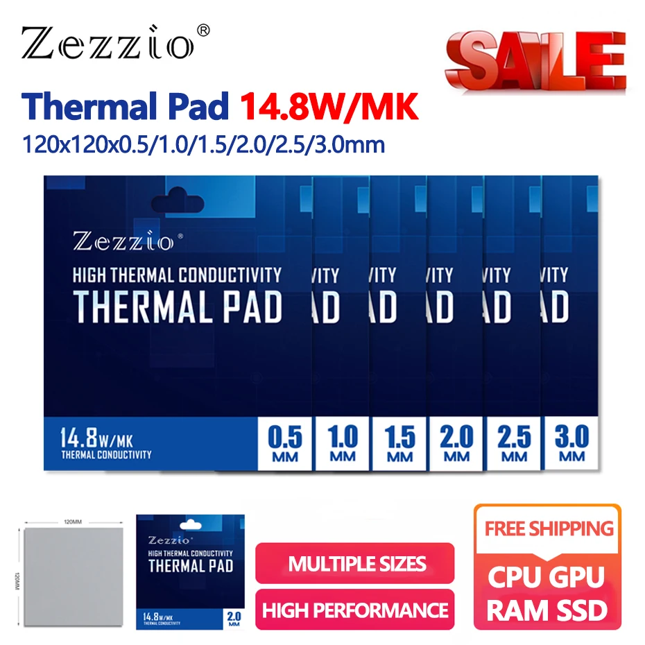 ZezzioHeatDissipationThermalPad148WMK120120mmCPUGPURAM