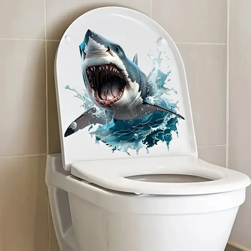 3D Shark Wall Decal Waterproof Self-Adhesive Sticker Bathroom Bedroom Decor Art Wallpaper
