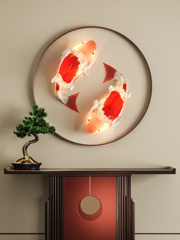 

Новый китайский настенный светильник для чайной комнаты отеля ресторана карпа настенный моделирующий светильник Настенный фон крыльцо в форме рыбы декоративная лампа