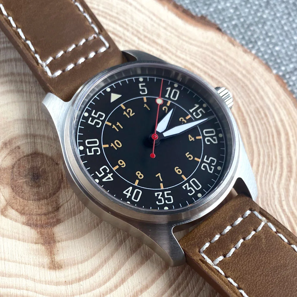 Tandorio-relógio Mecânico Masculino Piloto Aço Vermelho Movimento Nh35 Cristal de Safira Plano 200m à Prova Dágua Relógio Esportivo 39 mm - Image 3