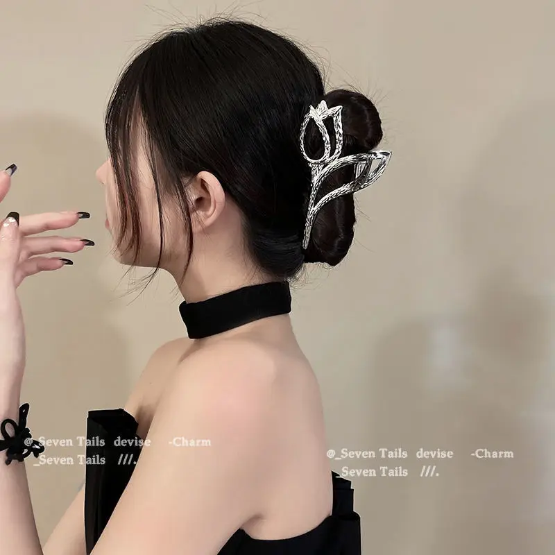 Ruoshui Woman Personalized Metal Tulip Hair Claws Hairpin Barrettes Hairgrip Lady Gold Silver Hair Clips Headwear Ornament