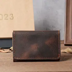 Vintage Genuine Leather Men's Card Holder and Minimalist Wallet (Dark brown)