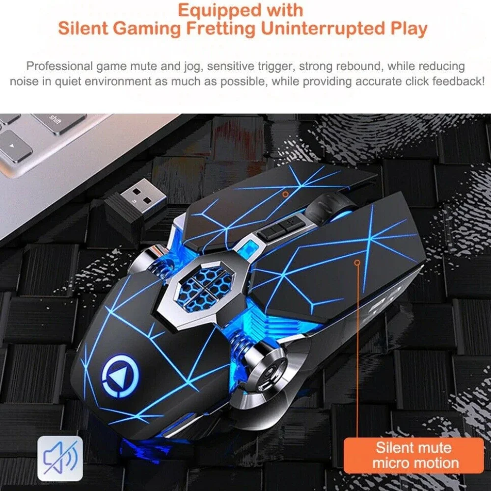 Wireless Gaming Mouse Optical 2.4G USB 1600DPI 7 Color LED Backlit Rechargeable for PC Laptop