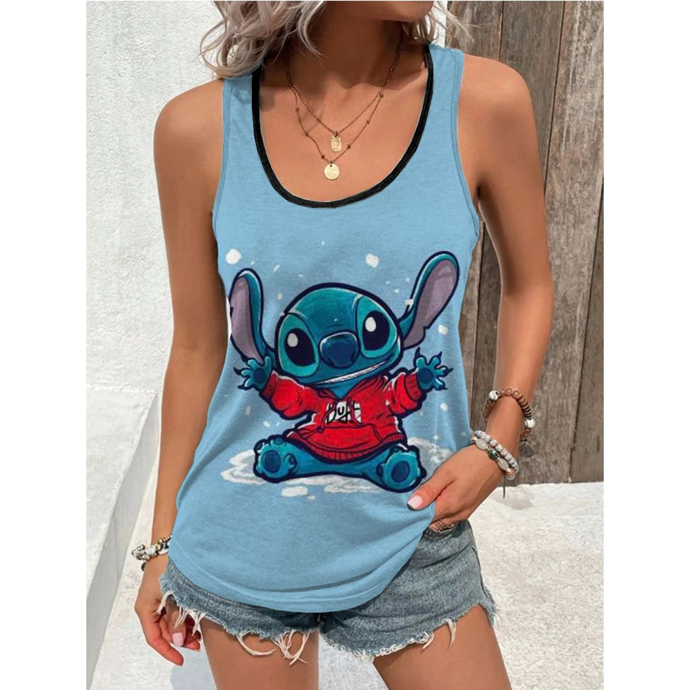 Disney Summer Women Cute Lilo & Stitch Tank Tops Tees Fashion Sleeveless Clothes Oversized Streetwear Female Casual Cartoon Vest