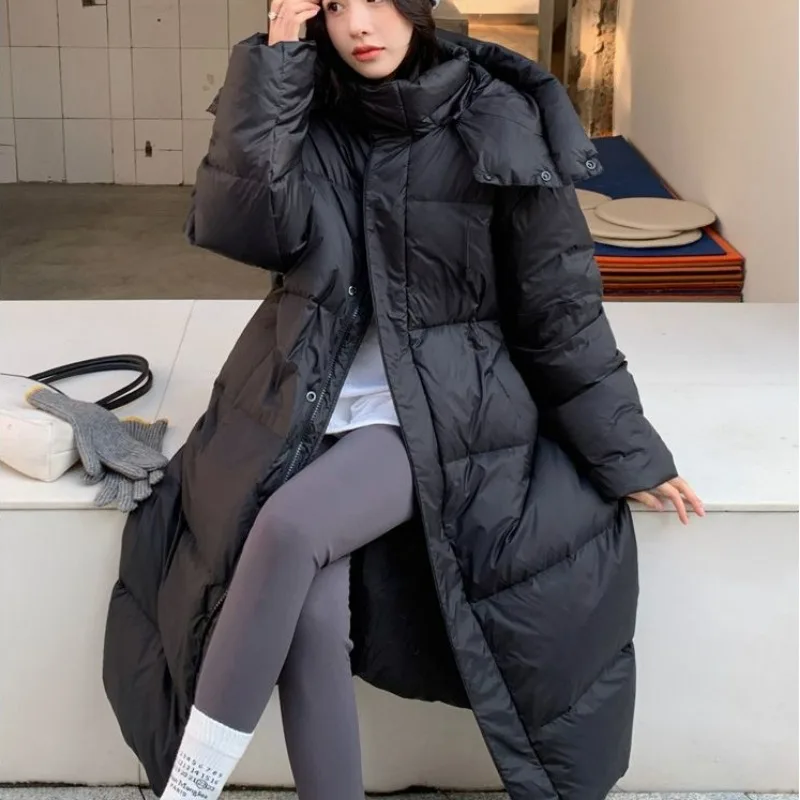 2023 New Women Down Cotton Coat Winter Jacket Female Mid Length Version Parkas Loose Thick Warm Outwear Hooded Slim Fit Overcoat