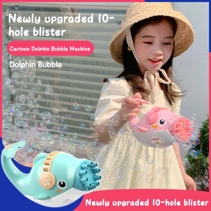 전기 버블 건, 귀여운 만화 돌고래 버블 머신, 어린이 선물, 야외 장난감, 소년 그릴, 00 홀 비누 거품 메이커