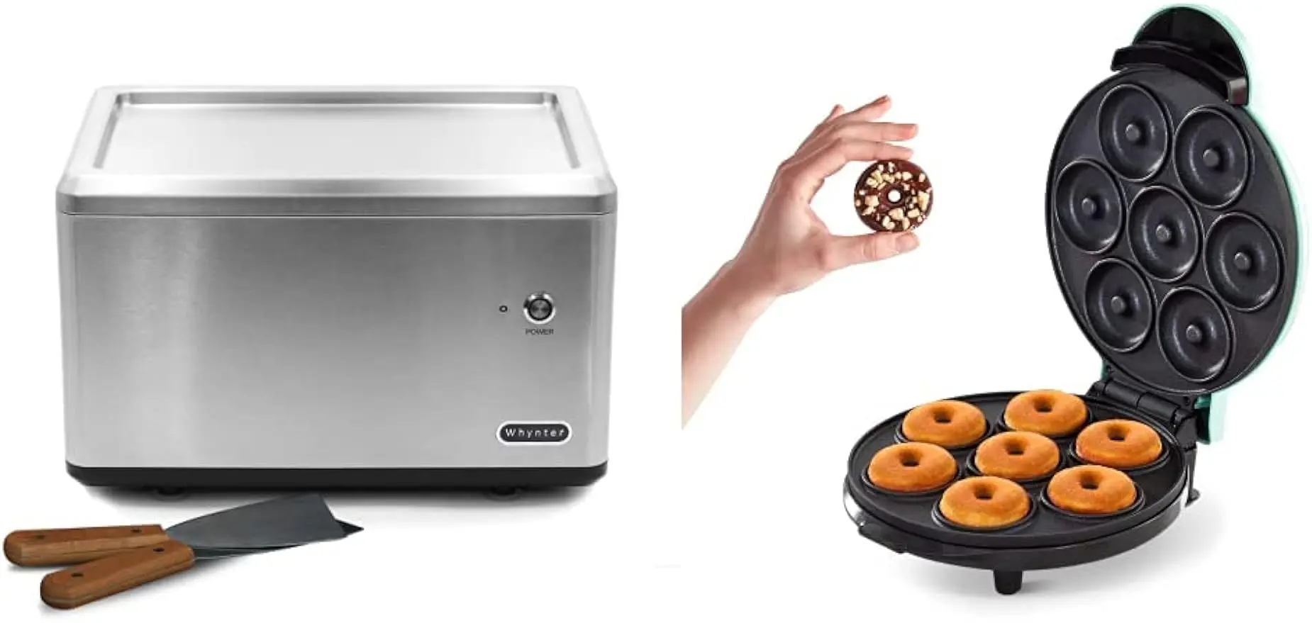 

Whynter ICR-300SS Automatic Instant Maker Frozen Pan Roller in Stainless Steel, 0.5 Quart & Dash Mini Donut Maker Machine - Aqua