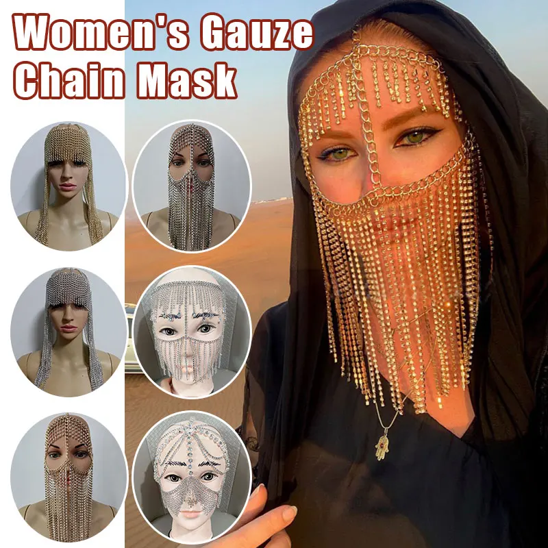 New Trendy Round Dome Hanging Beard Tassel Chain Mask Head Chain Jewelry Punk Style Metal Head Hood Head Chains Jewelry