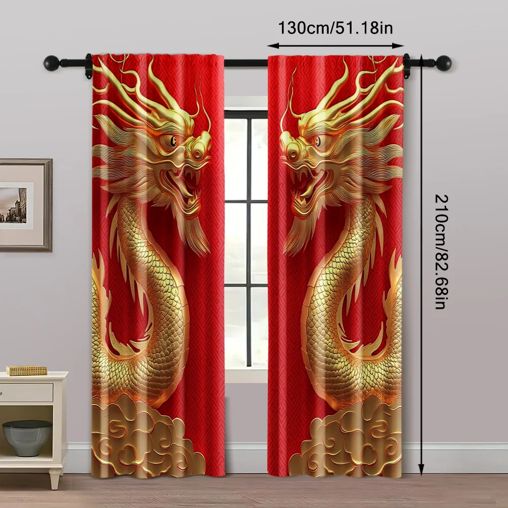 2pc,  Curtain new year backdrop dragon backdrop lunar new year spring festival golden dragon backdrop asian chinese new year 5