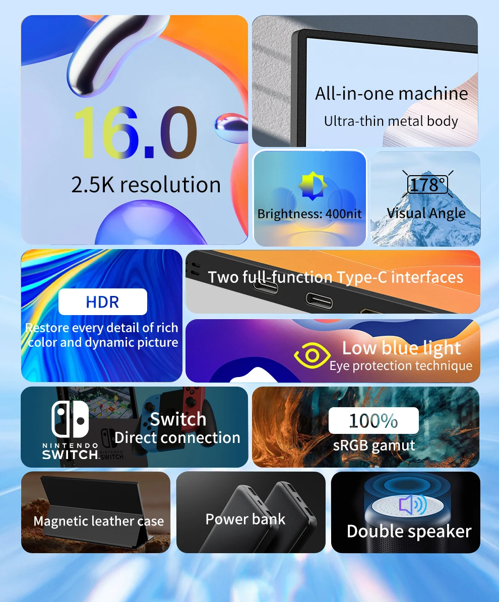 16 ġ 2.5K 120HZ ޴ , 2560*1600, 100% sRGB 480Cd, m Ʈ ȭ ġ ps4, 5 Xbox ÷̿   ÷