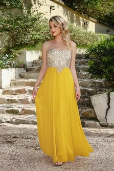 BABYONLINE فساتين وصيفة الشرف مع تنورة شيفون مطرزة بالذهب وتدفق، مثالية لحفلات الزفاف والمناسبات الرسمية 5