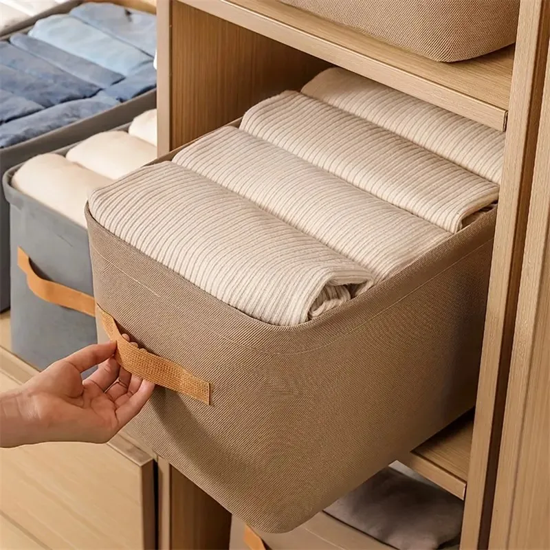 Steel Ring Clothes Storage Basket Foldable Storage Box Household Wardrobe Drawer Dust-proof Non-woven Pants Portable Storage Box 4