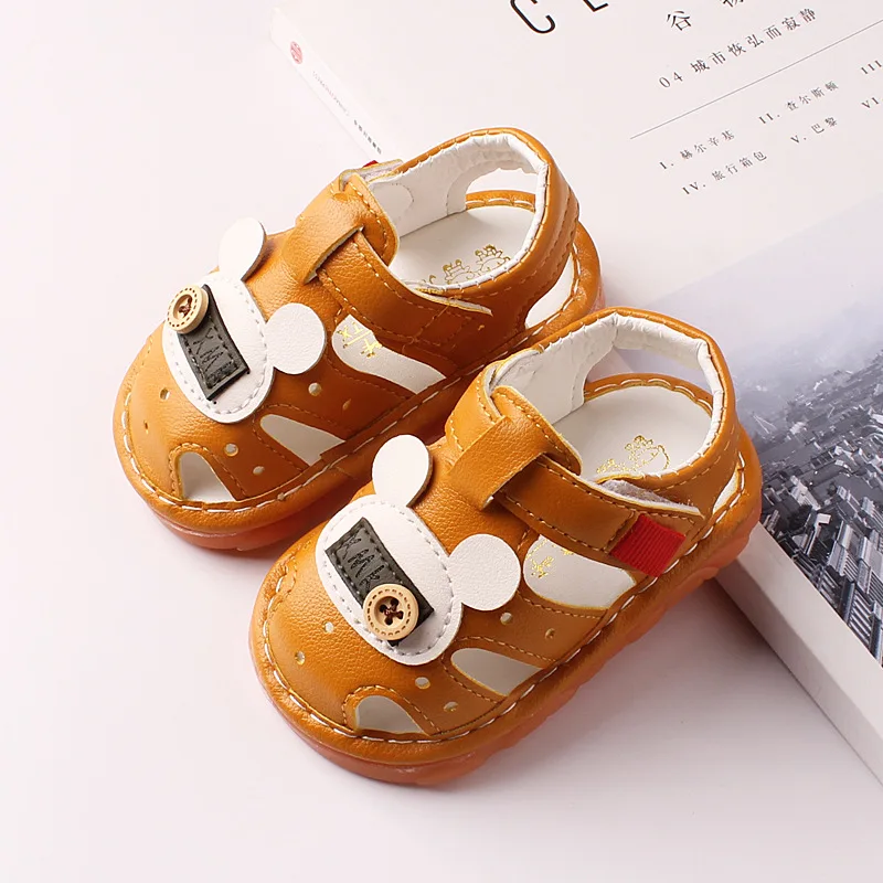 Sandals for Baby with Sound Boys Summer Cut-Outs Breathable Toddlers Shoes Soft Non-slip Round Toe First Walkers Beach Sandals extra wide children's shoes