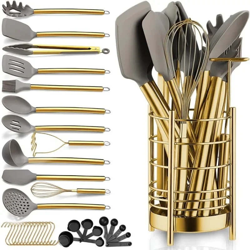 

Gold Kitchen Utensils Set,38 Pieces Nonstick Silicone Cooking Tools Spoon Spatula Set With Sturdy You're Worth It