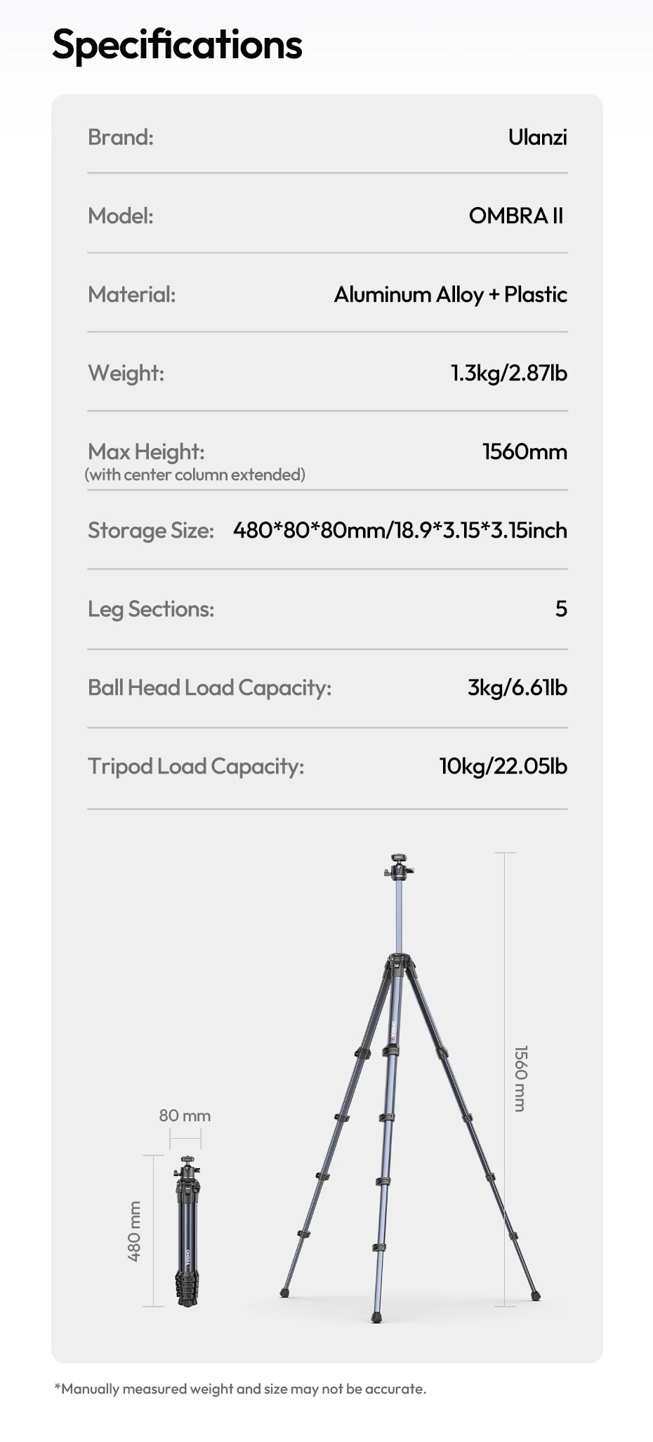 Travel Tripod Portable Metal Tripod 0.48-1.56M UKA QR Plate Tripod for Camera Sm