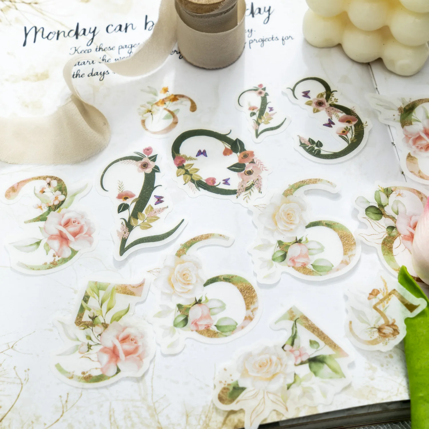 

40Pcs Lucky Flower Digital Series Decorative Sticker Fresh Floral Handbook Scrapbooking Material Label Diary Journal Planner