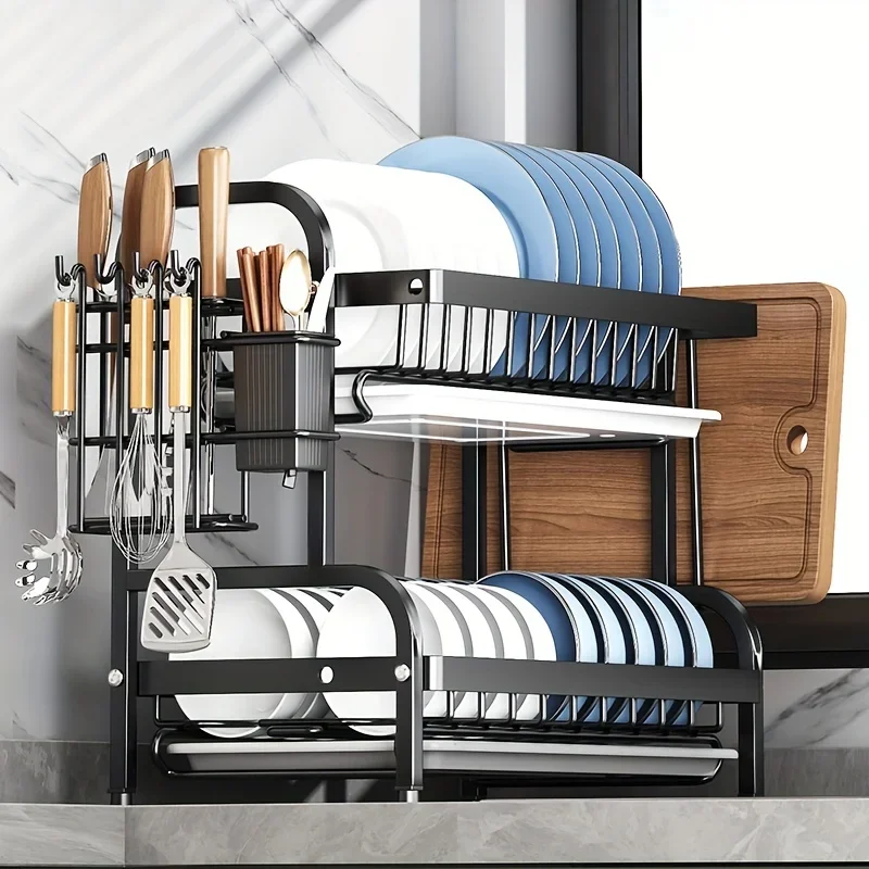 2 Layers Space Saving Dish Drying Rack Countertop Household Large Capacity Dish Storage Holder Kitchen Organizers And Storage 4