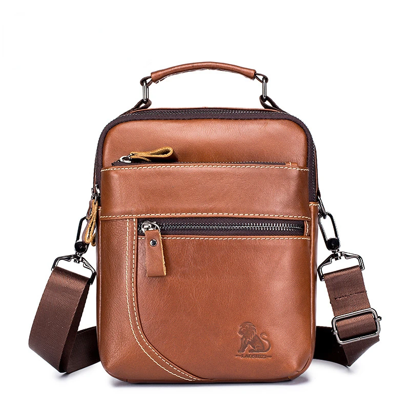 Men's Cowhide Crossbody Bag Retro Single Shoulder Bag Men's First Layer Cowhide Vertical Square Fashion Handbag Brown Black Bag