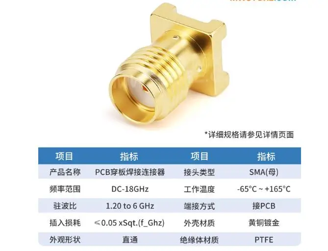 SMA 암 커넥터 PCB 패널 표면 실장형 수직 베이스 DC-18G SMA-KHD111