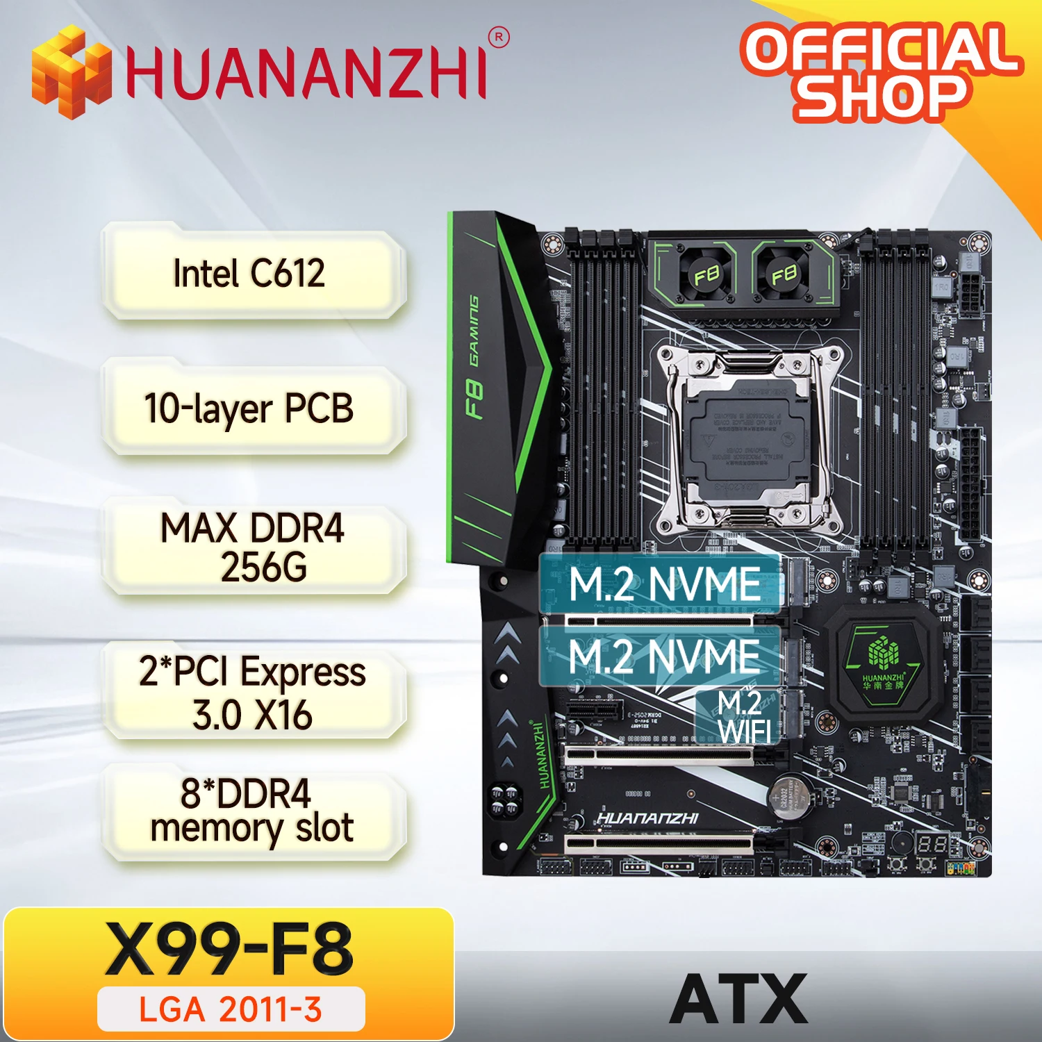 HUANANZHIX99F8LGA2011-3XEONX99MotherboardsupportIntelE526402666267026782696v3v4DDR4RECCNONECCmemoryNVMERU-AliExpress